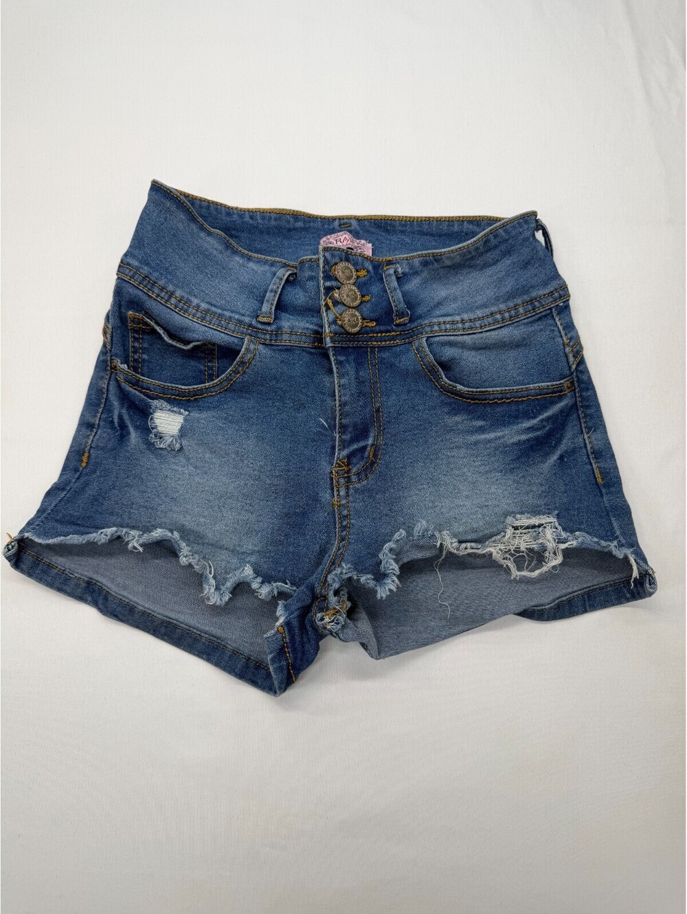 Raw 7 Junior Women's Shorts Cut Off Button Fly Denim Medium Wash Size 5 Blue